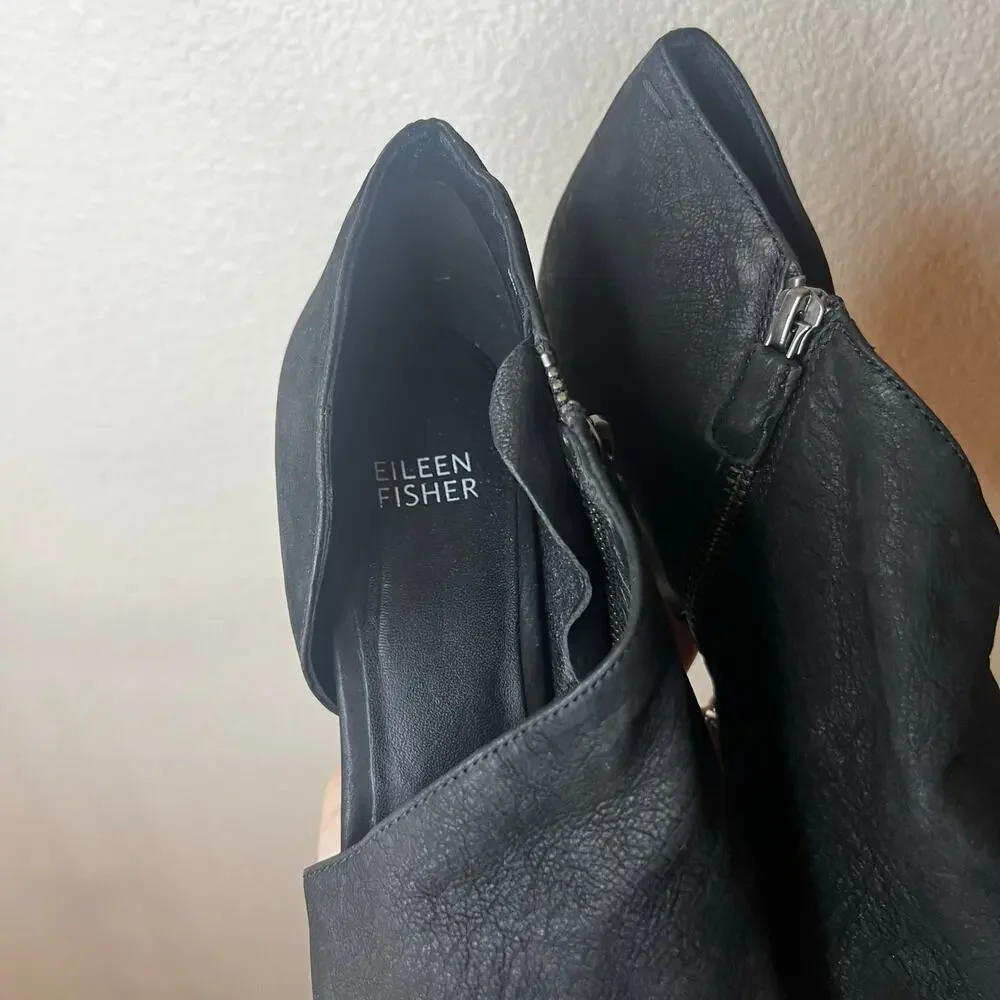 Eileen Fisher Fig D’Orsay nubuck leather wedge heels in black WOMENS 7.5
